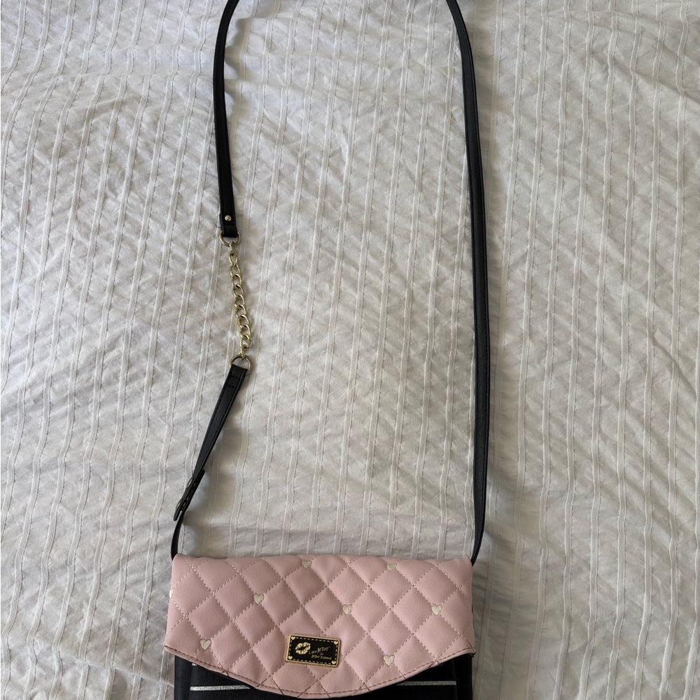 Pink and Black Quilted Crossbody Bag